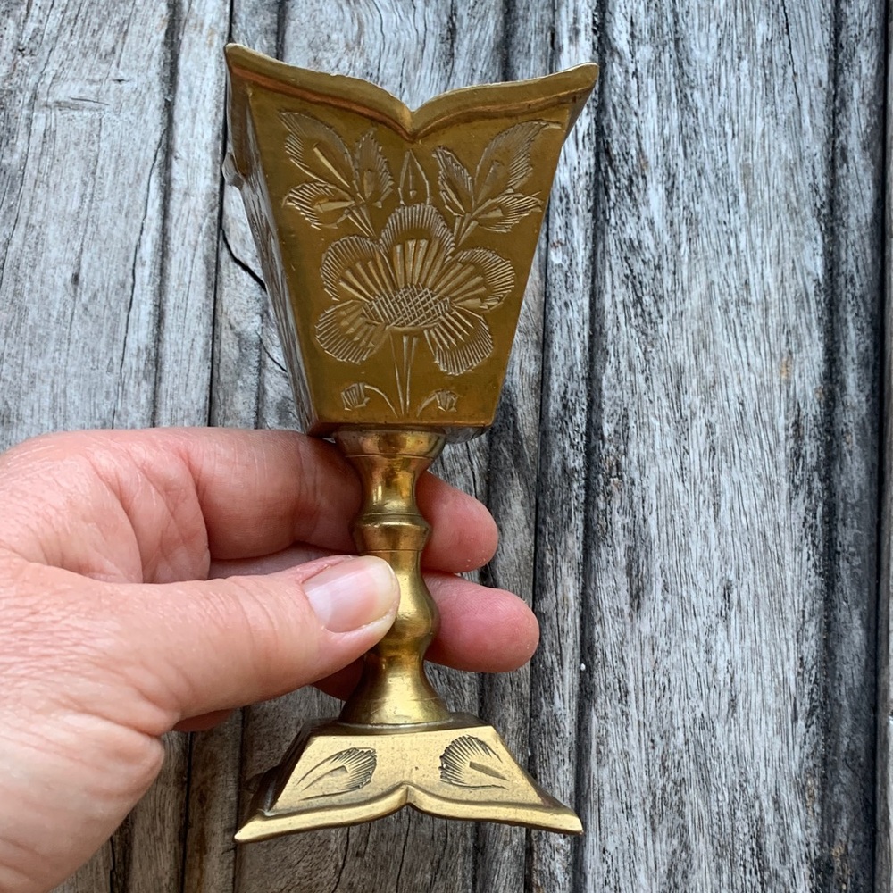 Vintage Brass Floral Saudi Arabian Candle Holders or Decorative Piece - Picture 5 of 12